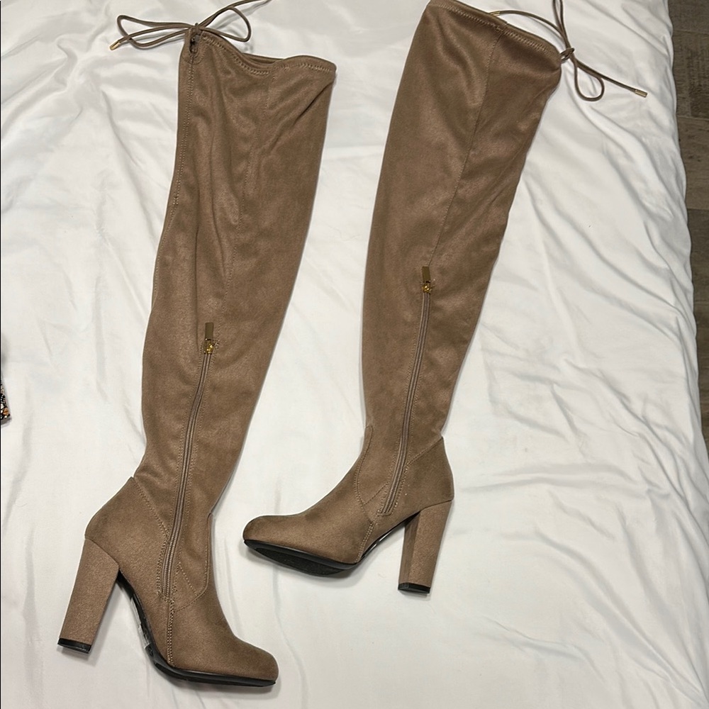 Journee Collection Tan Over-the-Knee Boots with Block Heel